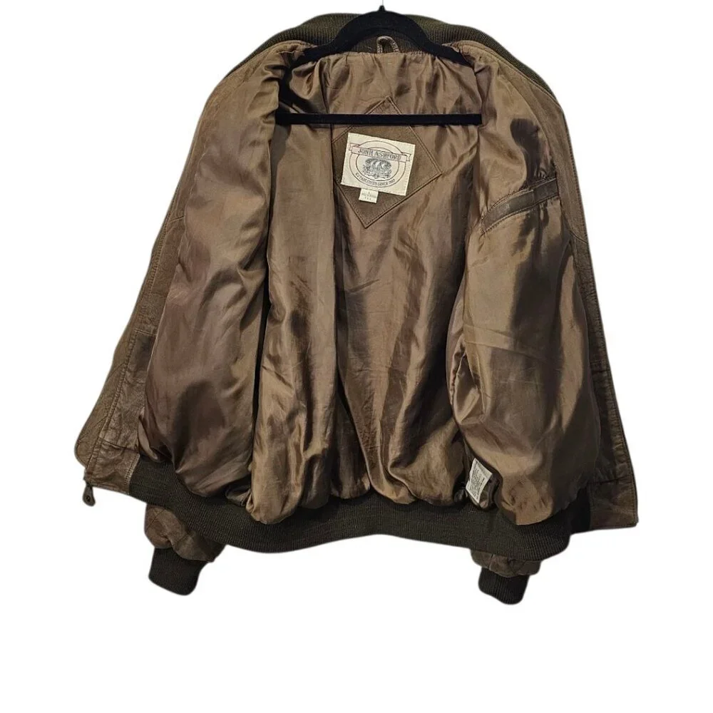 John Ashford Men's Vintage Leather Quilted Aviator Bomber Jacket